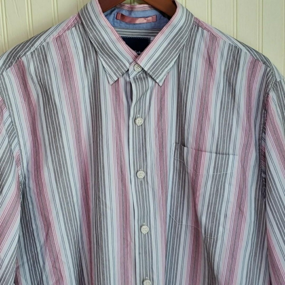 Tommy Bahama Shirt Mens Large White Pink Stripe Long Sleeve Cotton Silk Casual